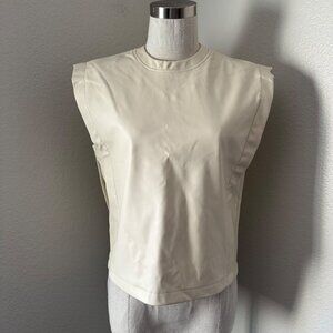 Steve Madden Vegan Leather Blouse Crew Neck Pullover Sleeveless Off White Sz XS